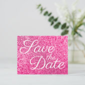 Glam Hot Pink Glitzer Foto Save the Date Postkarte (Stehend Vorderseite)