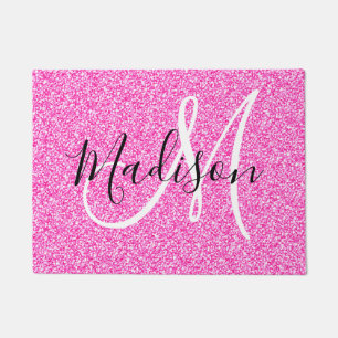 Glam Hot Pink Glitzer Glitzern Monogramm Name Fußmatte