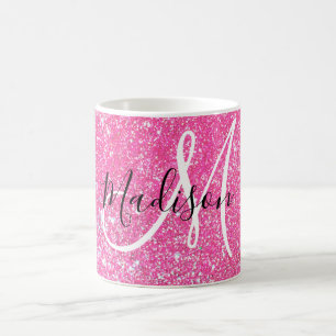 Glam Hot Pink Glitzer Glitzern Monogramm Name Kaffeetasse