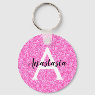 Glam Hot Pink Glitzer Glitzern Monogramm Name Schlüsselanhänger