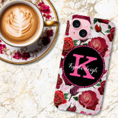 Glam Hot Pink Rose Marbor Diamond Monogram Name Case-Mate iPhone Hülle