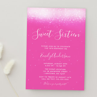 Glam Hot Pink Sweet 16 Einladung