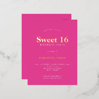 Glam Hot Pink Sweet 16 Geburtstagsparty Folie Einladungspostkarte