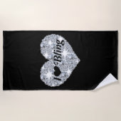 Glam I Liebe Blank silberner Glitzer Herz Strandtuch (Vorderseite)