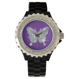Glam-Imitate Diamantfunkel-Schmetterling auf lila  Armbanduhr