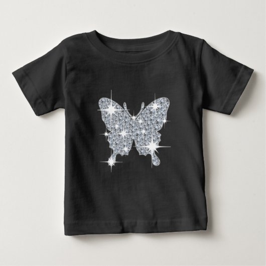Glam-Imitate Diamantsparkschmetterling auf schwarz Baby T-shirt (Vorderseite)