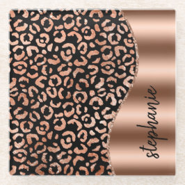 Glam Imitate Foil Leopard Spots Rose Gold Schwarze Glasuntersetzer