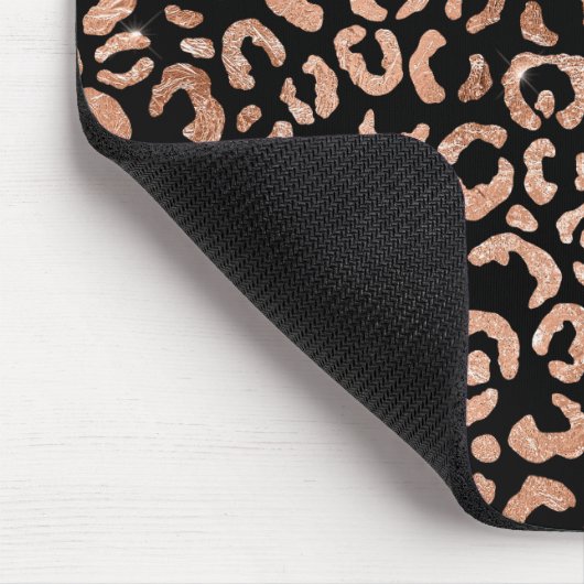 Glam Imitate Foil Leopard Spots Rose Gold Schwarze Mousepad (Ecke)