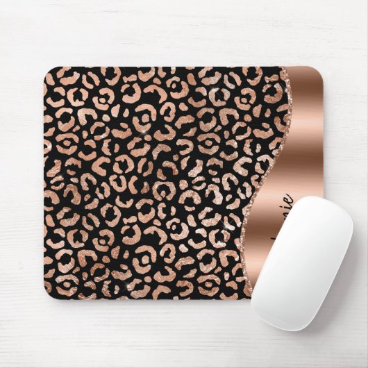Glam Imitate Foil Leopard Spots Rose Gold Schwarze Mousepad (Mit Mouse)