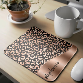 Glam Imitate Foil Leopard Spots Rose Gold Schwarze Mousepad