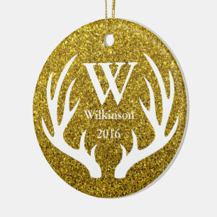 Glam Imitate Gold Glitzer Hirsche Antler Familienn Keramik Ornament