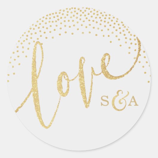 Glam-Imitate Gold Glitzer Kalligrafie Liebe Monogr Runder Aufkleber (Vorderseite)