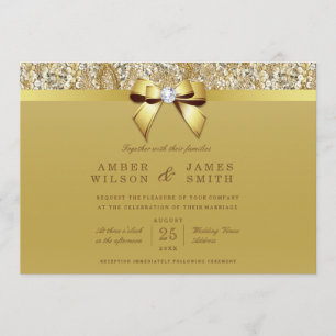 Glam Imitate Gold Sequins und Bow Wedding Einladung