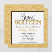 Glam Imitats Glitzer Gold Black Sweet 16 Einladung (Vorne/Hinten)