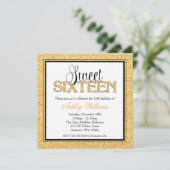 Glam Imitats Glitzer Gold Black Sweet 16 Einladung (Stehend Vorderseite)