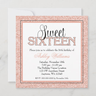 Glam Imitats Glitzer Rose Gold Sweet 16 Einladunge Einladung