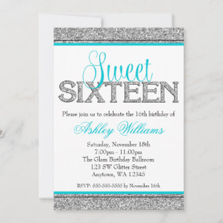 Glam Imitats Glitzer Silver Aquamarin Blue Sweet 1 Einladung