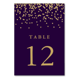 Glam Imitats Gold Confetti auf Lila Tiefseegebiet Tischnummer