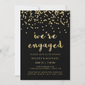 Glam Imitats Gold Confetti über Black Engagement P Einladung (Vorderseite)