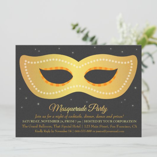 Glam Imitats Gold Design Masquerade Party Einladung (Stehend Vorderseite)