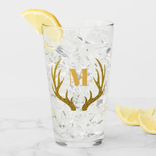 Glam Imitats Gold Glitzer Deer Antlers | Monogramm Glas (Vorderseite Ice)