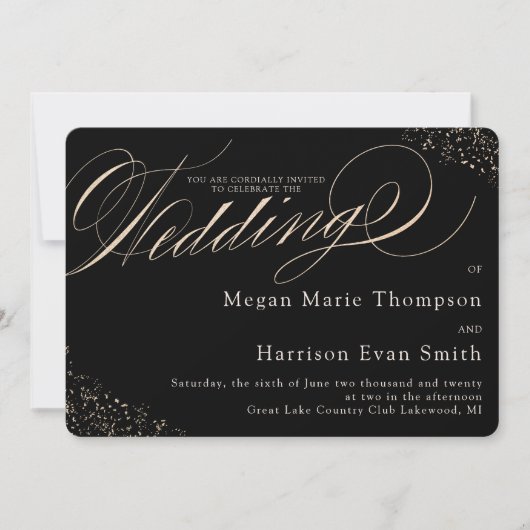 Glam Imitats Gold Speckle Calligraphy Script Weddi Einladung (Vorderseite)