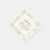 GLAM IMITATS GOLD WHITE ROSE FLORAL BAR BAT MITZVA SERVIETTE (Ecke)