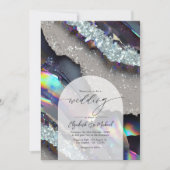 Glam Imitats Holographic Agate Geode Wedding QR Co Einladung (Vorderseite)