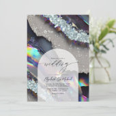 Glam Imitats Holographic Agate Geode Wedding QR Co Einladung (Stehend Vorderseite)