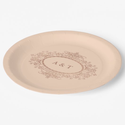 Glam Imitats Rose Gold auf Blush Pink Hochzeit Mon Pappteller (Schrägansicht)