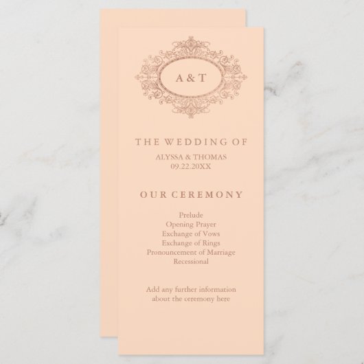 Glam Imitats Rose Gold auf Blush Pink Hochzeitspro Programm (Vorne/Hinten)