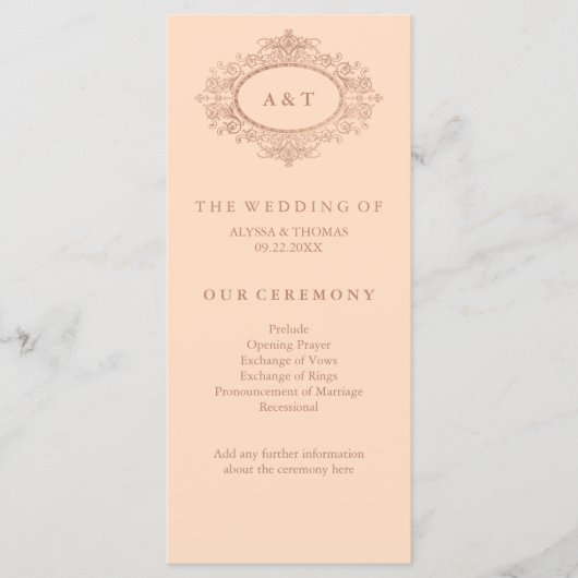 Glam Imitats Rose Gold auf Blush Pink Hochzeitspro Programm (Vorderseite)
