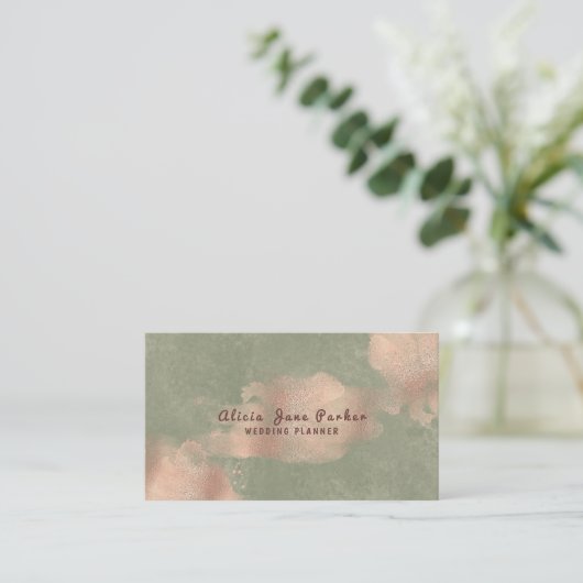 Glam Imitats Rose Gold Kupferfolie | Hochzeitsplan Visitenkarte (Stehend Vorderseite)