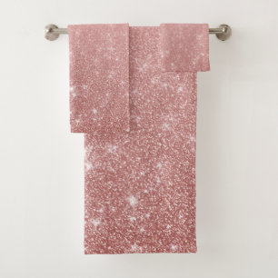 Glam Imitats Rose Gold Pink Glitzer Ombre Badhandtuch Set