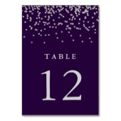 Glam Imitats Silver Confetti auf Deep Lila Tischnummer (Rückseite)