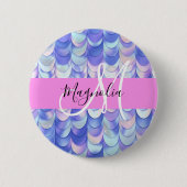Glam Iridescent Blue Mermaid Scales Name Monogram Button (Vorderseite)