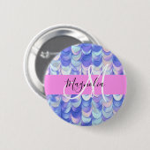 Glam Iridescent Blue Mermaid Scales Name Monogram Button (Vorne & Hinten)