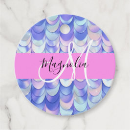 Glam Iridescent Blue Mermaid Scales Name Monogram Geschenkanhänger