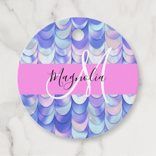 Glam Iridescent Blue Mermaid Scales Name Monogram Geschenkanhänger (Vorderseite)
