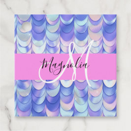 Glam Iridescent Blue Mermaid Scales Name Monogram Geschenkanhänger