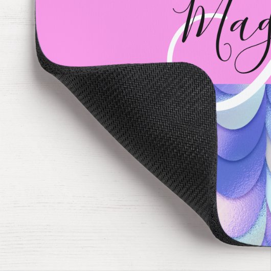 Glam Iridescent Blue Mermaid Scales Name Monogram Mousepad (Ecke)