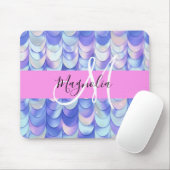 Glam Iridescent Blue Mermaid Scales Name Monogram Mousepad (Mit Mouse)