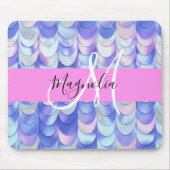 Glam Iridescent Blue Mermaid Scales Name Monogram Mousepad (Vorne)