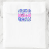 Glam Iridescent Blue Mermaid Scales Name Monogram Quadratischer Aufkleber (Tasche)
