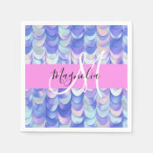 Glam Iridescent Blue Mermaid Scales Name Monogram Serviette (Vorderseite)