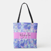 Glam Iridescent Blue Mermaid Scales Name Monogram Tasche (Rückseite)