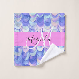 Glam Iridescent Blue Mermaid Scales Name Monogram Waschlappen