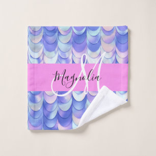 Glam Iridescent Blue Mermaid Scales Name Monogram Waschlappen
