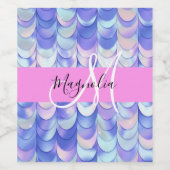 Glam Iridescent Blue Mermaid Scales Name Monogram Weinetikett (Einzelnes Label)