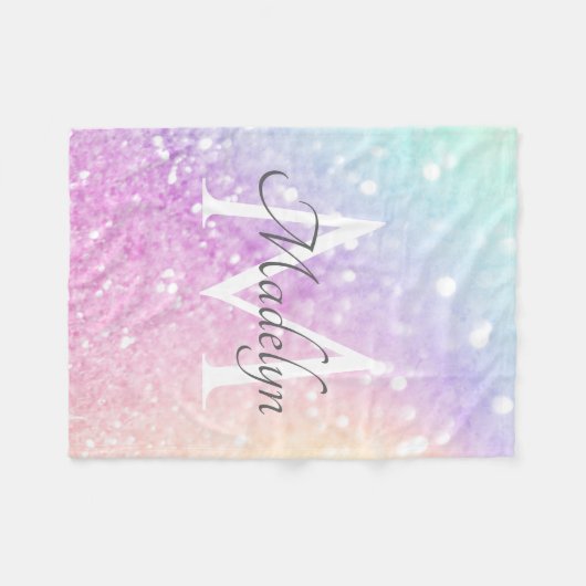 Glam Iridescent Glitzer Personalisiert farbig Fleecedecke (Vorderseite (Horizontal))